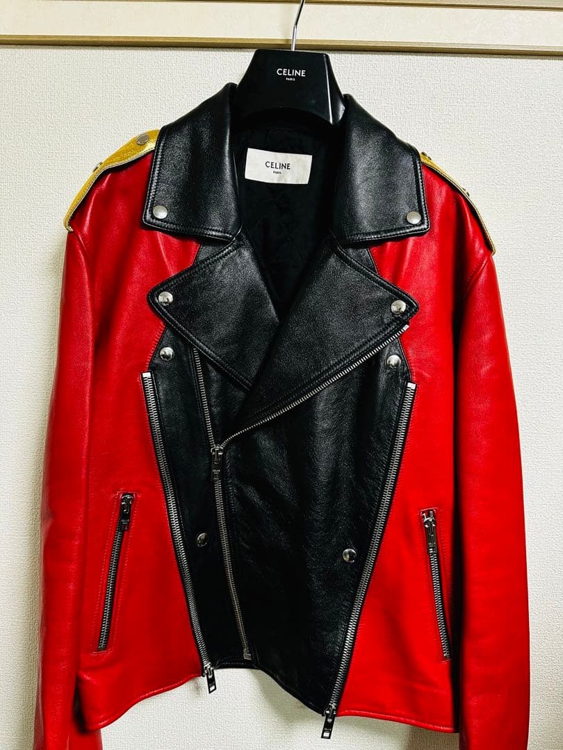 CELINE Multi-Color Leather Biker Jacket Men’s Size 48 Near Mint Rare image 3