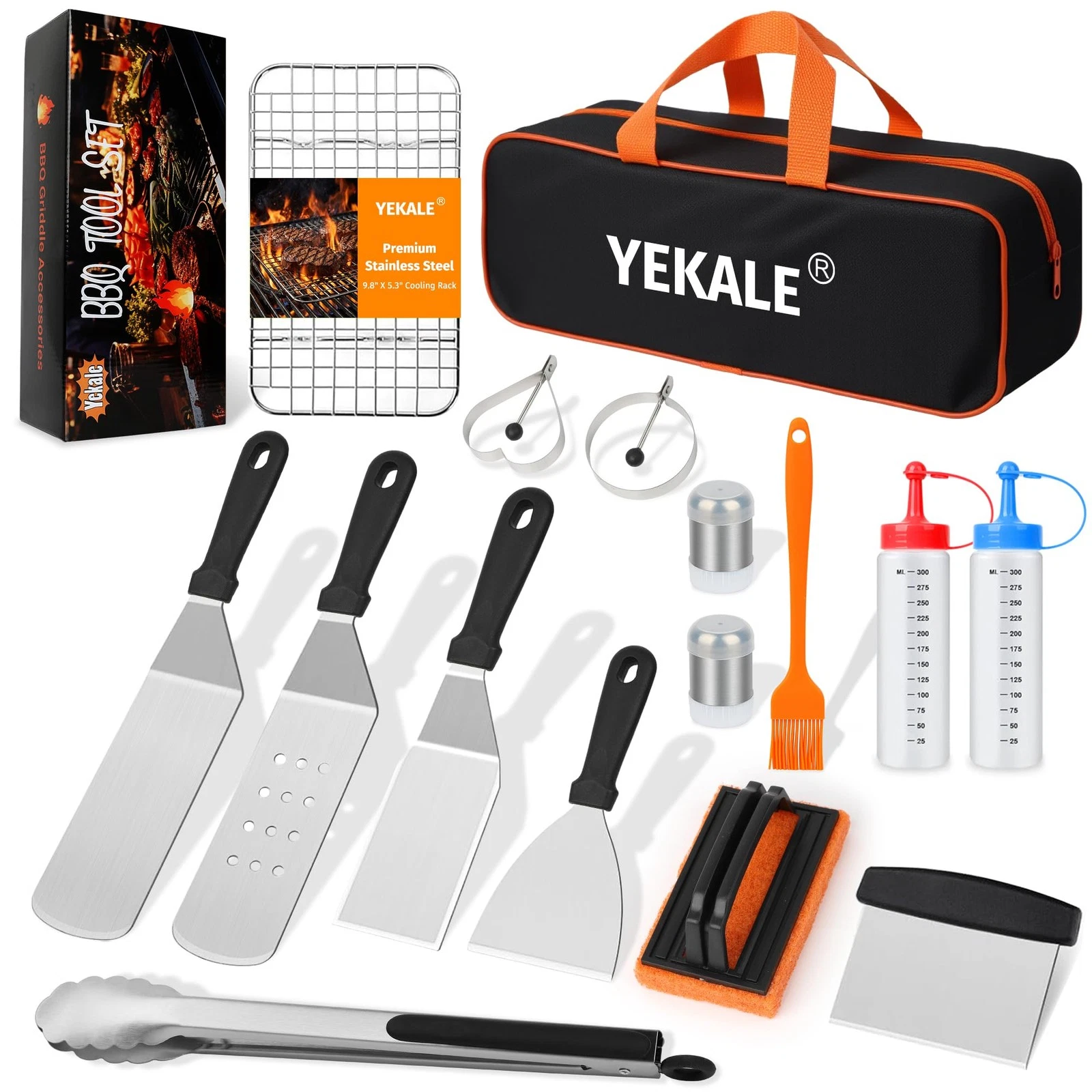 17 PCS Griddle Accessories Kit, Flat Top Grill Set Silver & Black