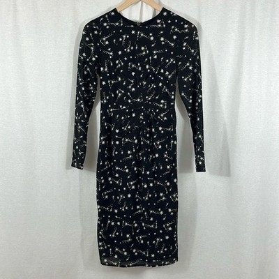 Whistles Phoebe Constellation Star Silk Blend Celestial Black Dress Womens Sz 2