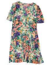 VINTAGE Womens Drop Waist Dress UK 10 Small Multicoloured Floral BQ13