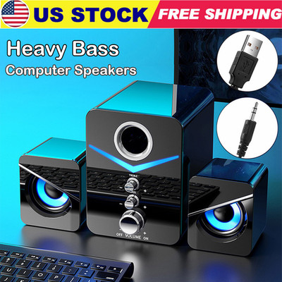 USB Computer Speakers System Stereo Bass Subwoofer LED for PC Desktop Laptop US