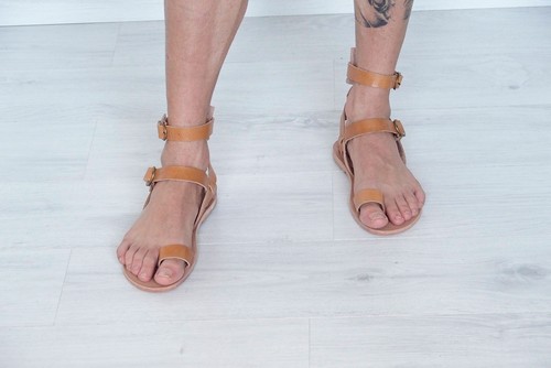 mens genuine leather toe ring gladiator sandals Roman Greek casual dress sandals - Picture 9 of 10