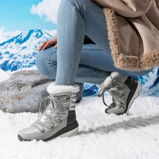 Women's Fashion Fur-Lined Snow Boots Side Zipper Warm Winter Waterproof Boots US