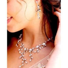 RHINESTONE BRIDAL NECKLACE Set Earrings Wedding Vines 2 pc