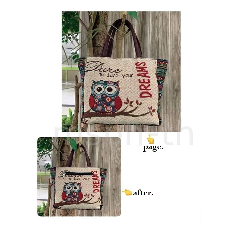 HANDBAG striped OWL BAG.  Ladies Bag Handbag.-image