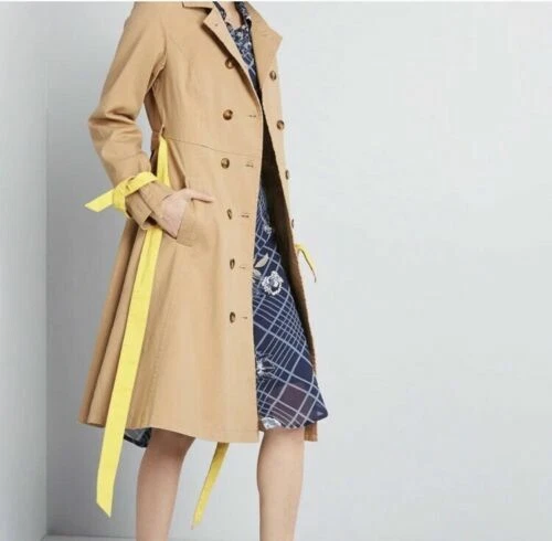 NWOT Modcloth Women's Classic Imagination Trench - Khaki/Yellow - Size M (B156) - Image 3 of 4