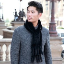 Men's Real Mink Fur Scarf Neckerchief Winter Warm Muffler Tassel Black Brown