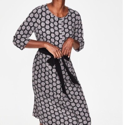 boden ottilie shirt dress Boden Ottilie Black Starry Spot A-line Dress Waist Tie Drapey Career Size 4