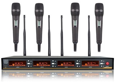 Professional Wireless Cordless Vocal Microphone Mic System 4 Handheld Stage Mics
