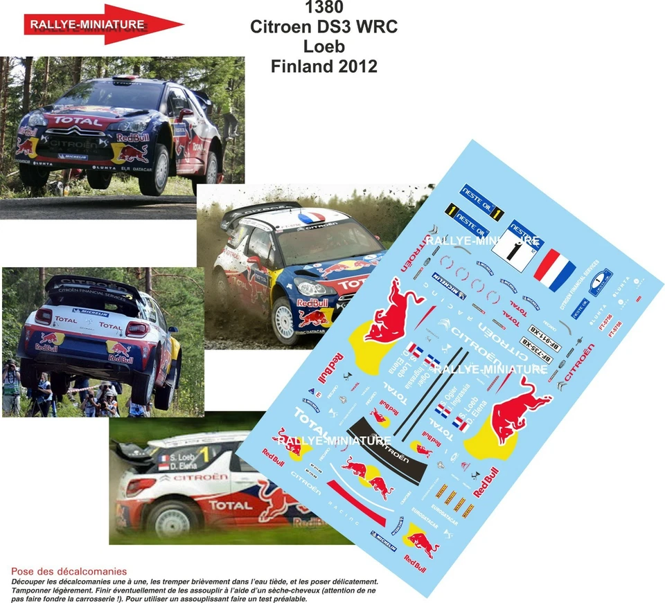 DECALS 1/24 REF 1380 CITROEN DS3 WRC SEBASTIEN LOEB RALLYE FINLANDE 2012 RALLY - Photo 1/1