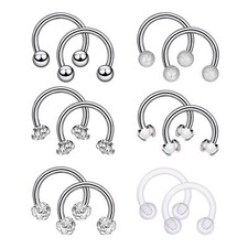 12Pcs 16G Surgical Steel Nose Septum Ring Horseshoe Cartilage Helix Body Jewelry
