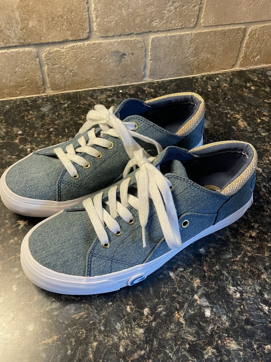 G By Guess Womens Blue Gold-Glitter Lo Top Tennis Shoe Size 7