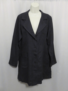 FLAX-Black-Button-Front-Tunic-Jacket-100-Linen-Pockets-Size-S-Small