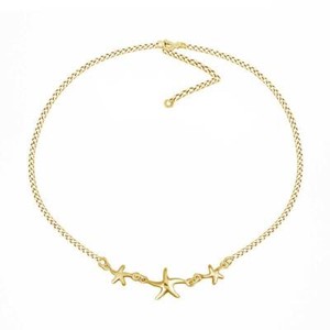 Authentic Three Lucky Charm Starfish 14K Yellow Gold Plated Pendant Necklace