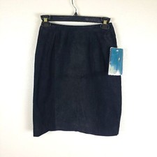 Women's Vintage NWT CHIA Black Sueded Leather Knee Length Skirt Size 06/Small