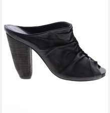 All Saints Black Slip On Leather Peep Toe Mule Heel Shoes Sz 40 Allsaints