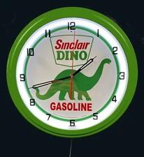 16" Sinclair Dinosaur Dino Logo Sign White Neon Clock Green Case LIMITED EDITION