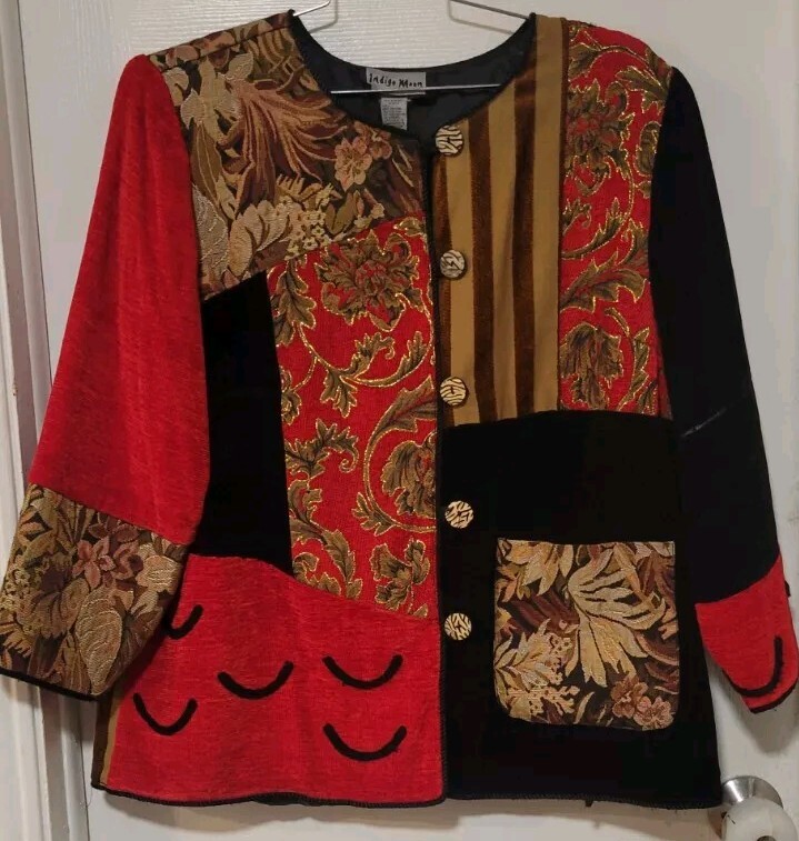 Indigo Moon Patchwork Statement Jacket Blazer Tap… - image 1