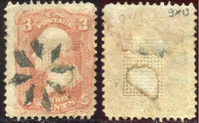 1861 VEREINIGTE STAATEN BRIEFMARKEN 3 CENT WHASHINGTON AUSGEFALLENER STEMPEL F GRILL SCOTT #94 US87