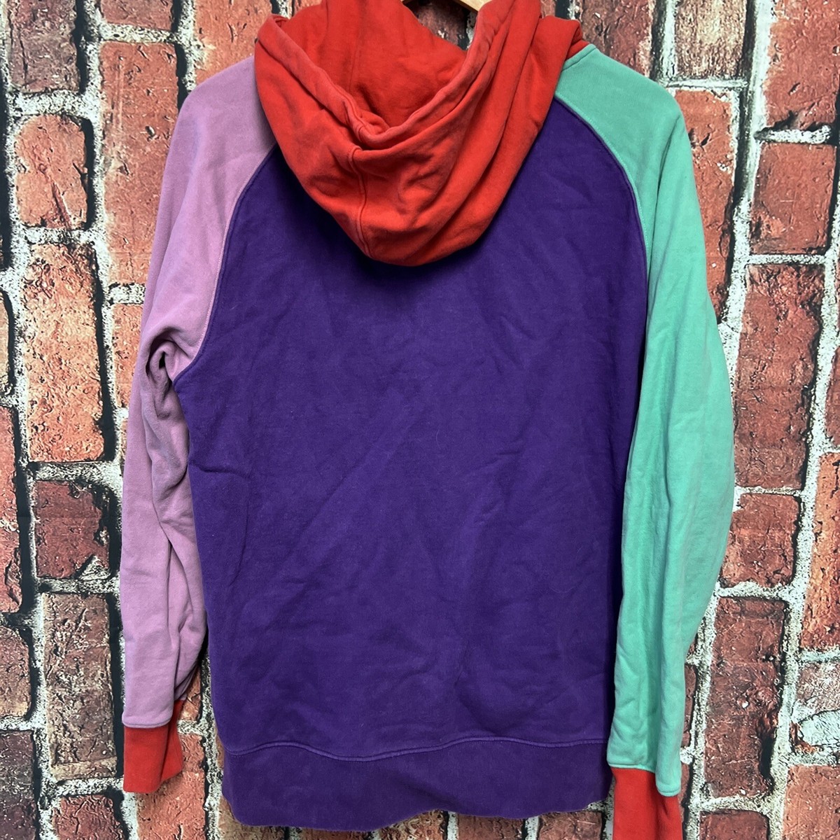 Teddy Fresh Color Block Purple Red Pullover Sweatshirt Hoodie Mens 