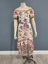 FLYING TOMATO off shoulder white multicolor high low boho dress S/M
