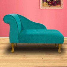 Teal Velvet Chaise Longue Luxury Small Sofa Accent Chair Handmade British