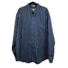 Eddie Bauer Mens Button Down Shirt Striped Wrinkle Resistant Sleeve Blue XL Tall