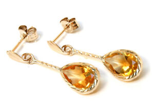 9ct Gold Citrine Oval Drop Earrings Gift Boxed Made in UK