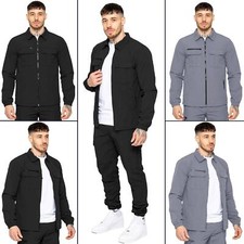 Enzo Mens Cargo Jacket Casual Full Zip Waterproof Poly Classic Coat Overshirt 