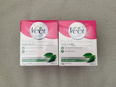 2 x VEET PURE INSPIRATIONS HAARENTFERNUNG ZUCKERWACHS SET KÖRPER & GESICHT GRÜNER TEE NEU IN VERPACKUNG