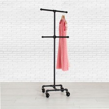 Industrial Pipe 4-Way Rolling Clothing Rack by William Robert's Vintage