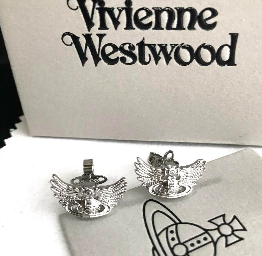 Vivienne Westwood wings Orb Earrings Silver 1.5cmx0.8cm with