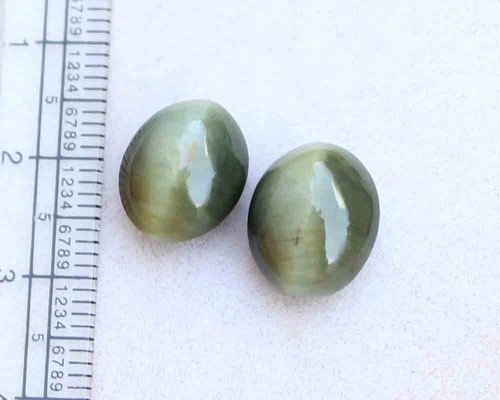 12,10 ct Natürlicher Katzenauge Cabochon Lose Edelstein Stein Paar 10,5*12 mm 2 Bild