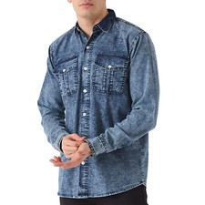 JMOJO Mens Shirt Denim Button Up Sleeve 100% Cotton Formal Casual Shirts S-2xl