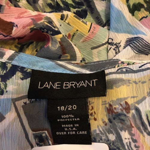 Lane Bryant Open Cardigan Womens Size 18 / 20 Blue Long Sleeves Post Card Motif - Picture 2 of 9
