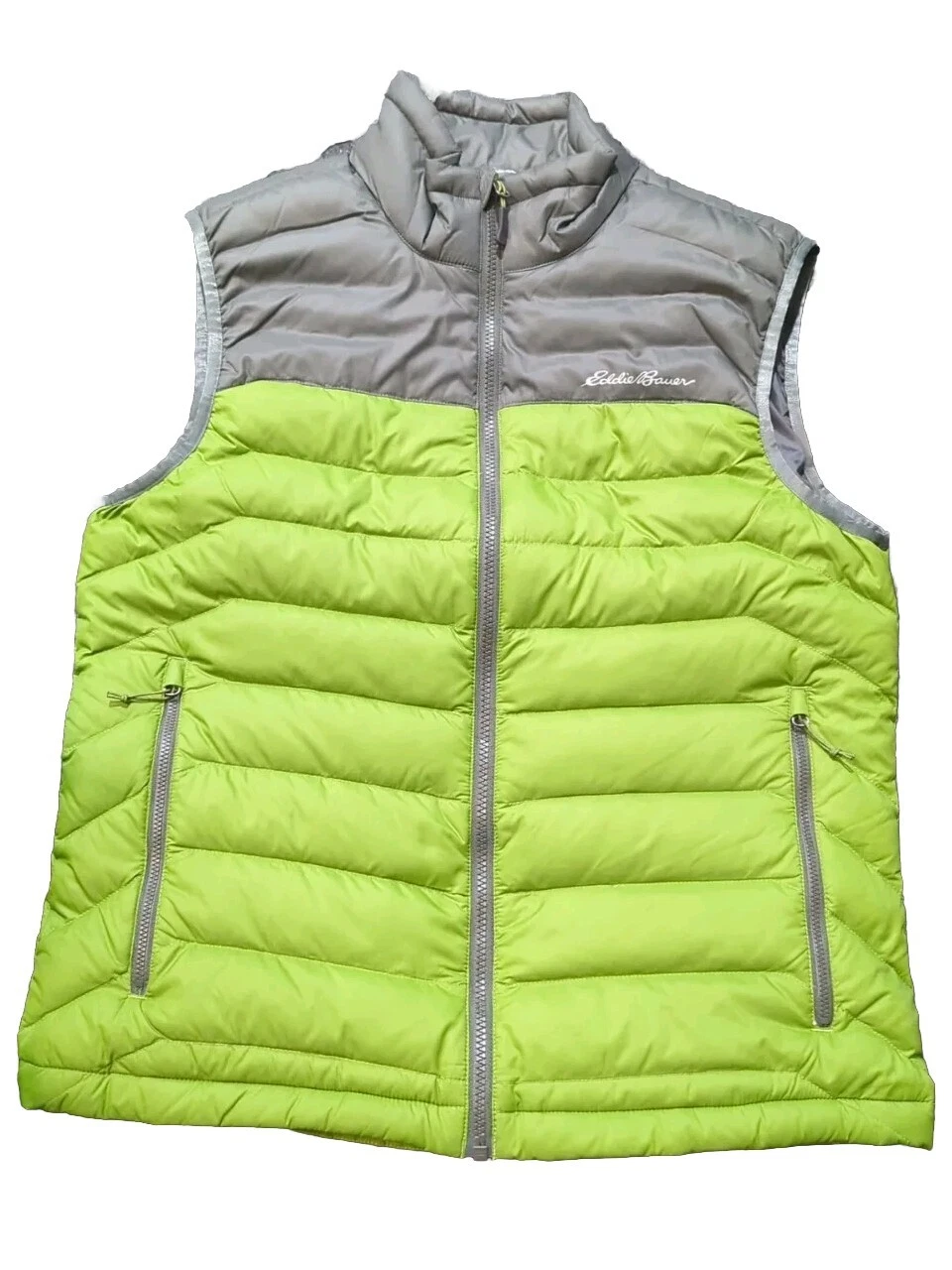 Eddie Bauer Puffer Vest Mens Small Down Green Grey Jacket Packable Light Winter