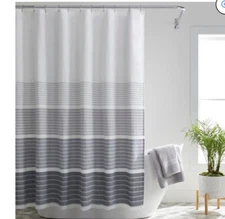 BETTER HOMES & GARDENS Silver MULTI WEAVE FRINGE BOTTOM SHOWER CURTAIN Nwot