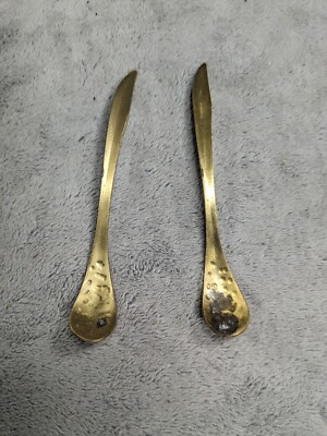 2 Brass Gold Colored Tea Stirring Spoons 4.5 