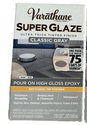 Varathane Super Glaze Pour-On High Gloss Epoxy Quart Classic Gray New