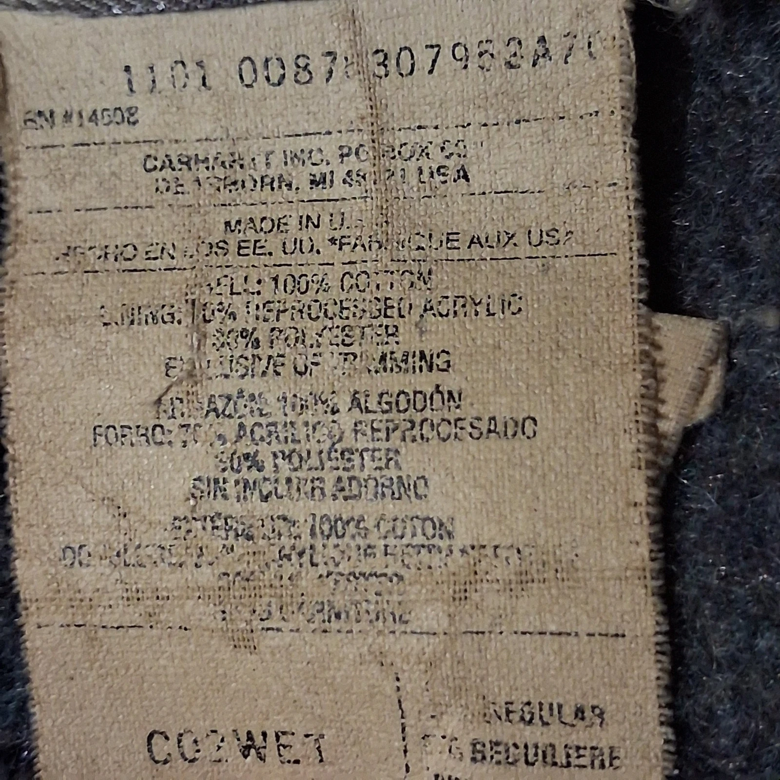 Carhartt Chore Coat Blanket Lined Tan Duck Canvas Thrashed Distressed Made USA image 3