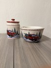 Christmas Bowls & Cookie Jar Set! Red truck in a winter forest! Great condition! — photo 10