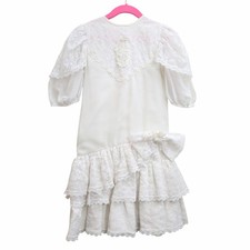 Vintage 80s Dorissa II Girls Ivory Lace Puff Sleeve Occasion Dress Appx Size 5-6