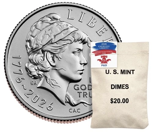 2026 Semiquincentennial P & D Emerging Liberty Dime 200 Count Bag, 26SDR