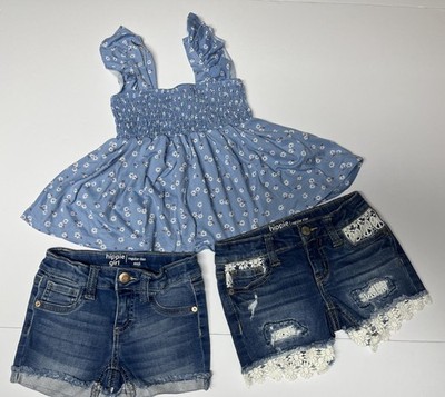 Pre-owned girl's  two pair of denim shorts and a summer top