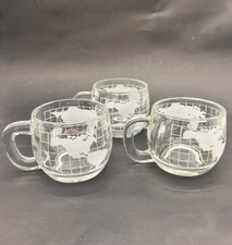 Vintage 1970s Nestle Nescafe World Map Etched Glass Mugs Coffee Cups Lot of 3