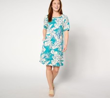 Denim & Co. Women's Plus Sz Dress 1X Favorite Jersey Square Neck Blue A650508