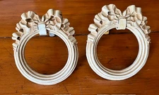 Pair of Vintage Ivory Plaster Bow and Ring Curtain Tie Backs w/ brackets