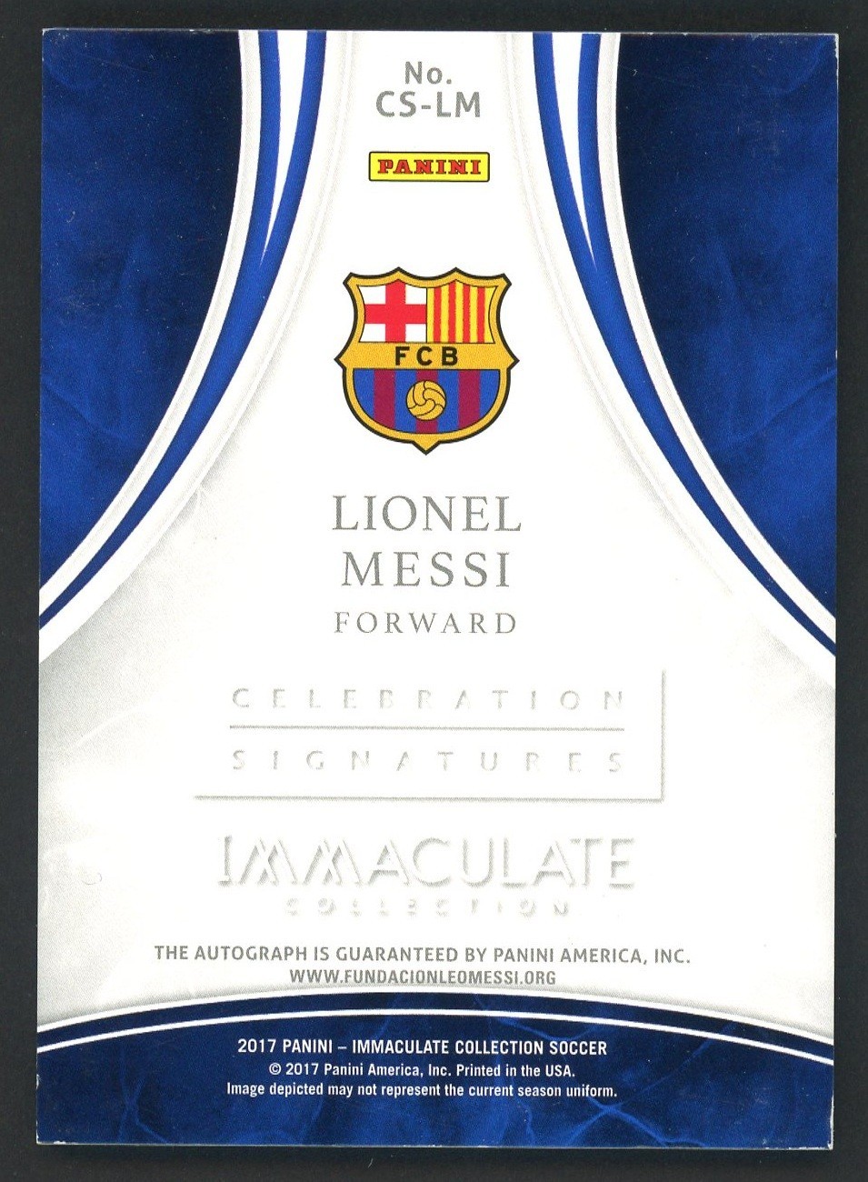 2017 Immaculate Soccer Celebration Signatures Gold Lionel Messi AUTO 17/25 view 2