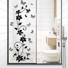 Black Flower Vine Butterfly Wall Decals Peel and Stick, Vinyl Simplicity Floral