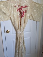 Vintage Raw Silk Dragon Kimono Silk Robe 1950s 1940s Embroidered